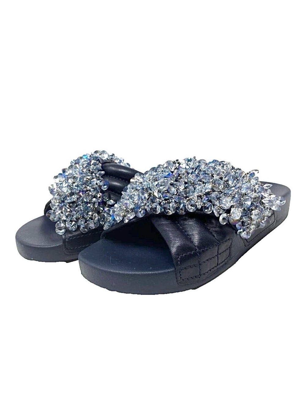 NEW Tory Burch Logan embellished navy leather slide sandals